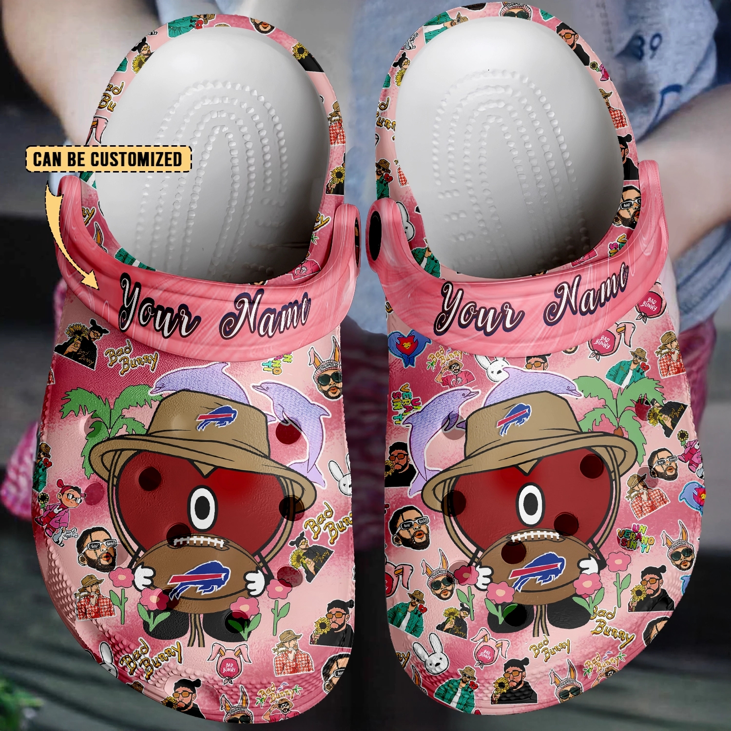 Merchidea Buffalo Bills x Bad Bunny Crocs Crocband Clogs Shoes Comfortable For Men Women and Kids