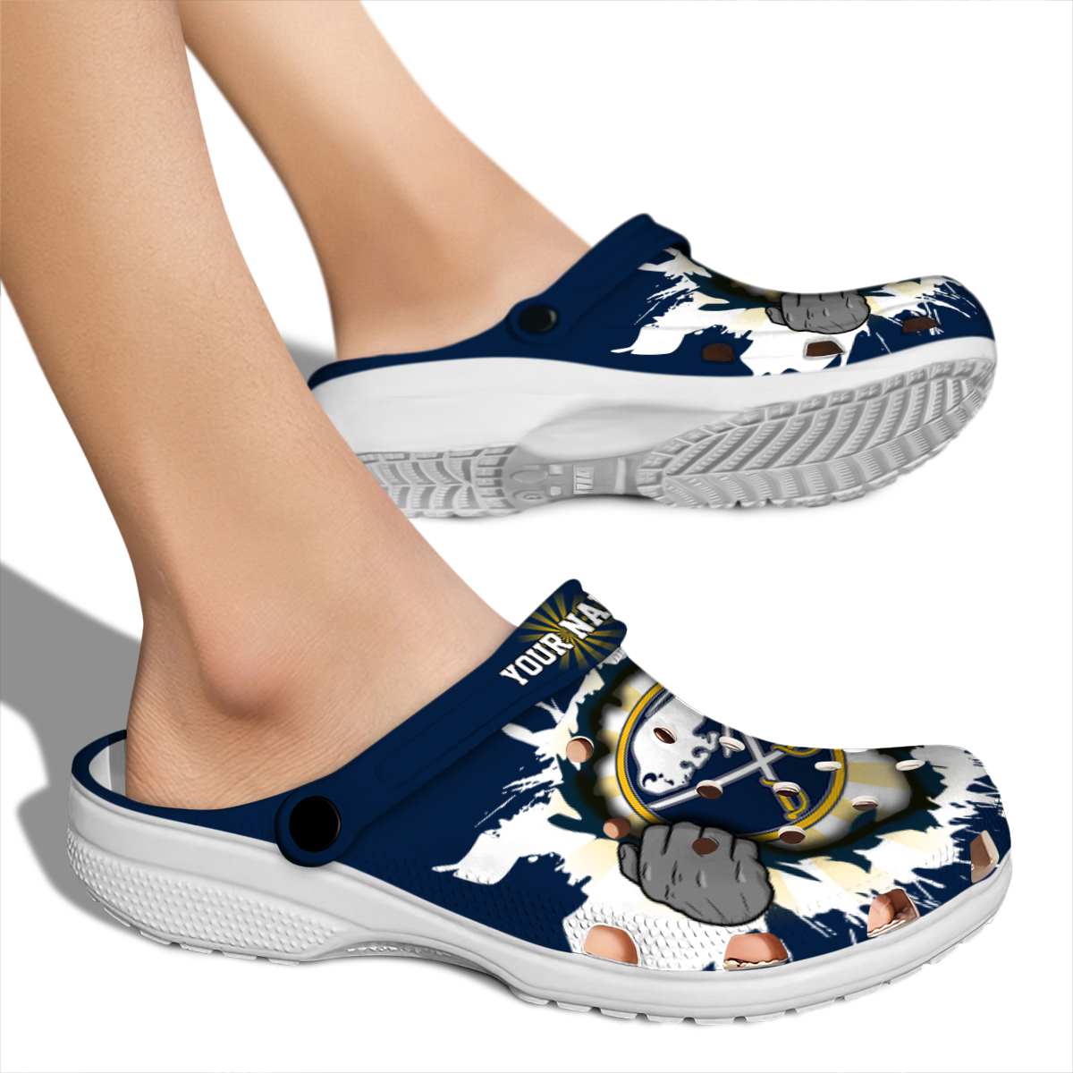 Merchidea Buffalo Sabres NHL Sport Crocs Crocband Clogs Shoes Comfortable For Men Women and Kids