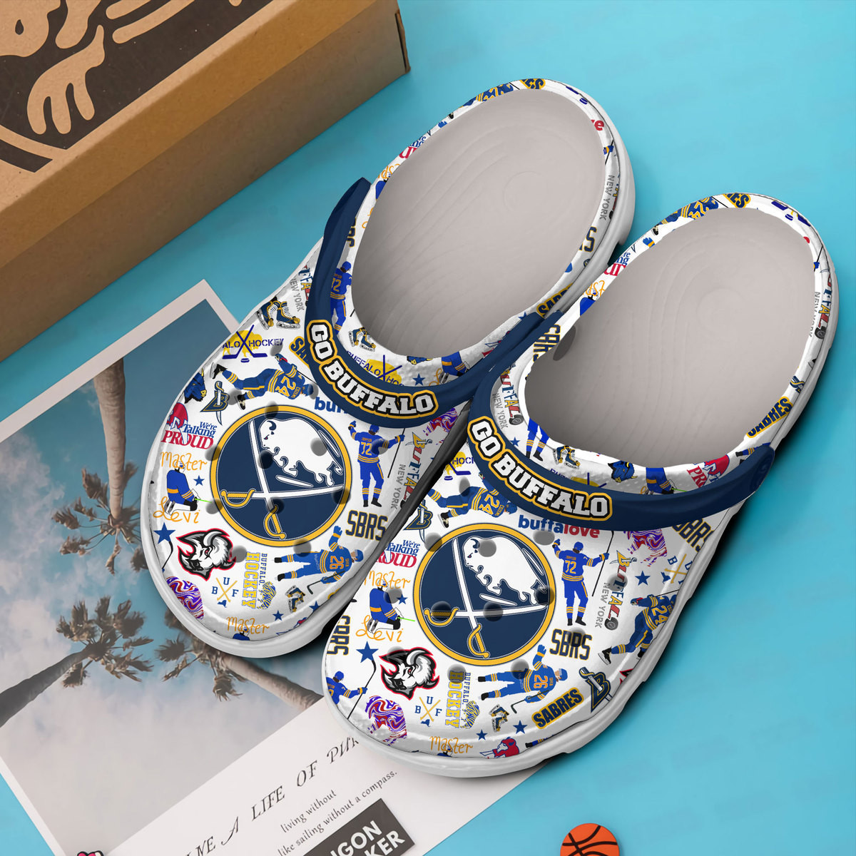 Merchidea Buffalo Sabres NHL Sport Crocs Crocband Clogs Shoes Comfortable For Men Women and Kids