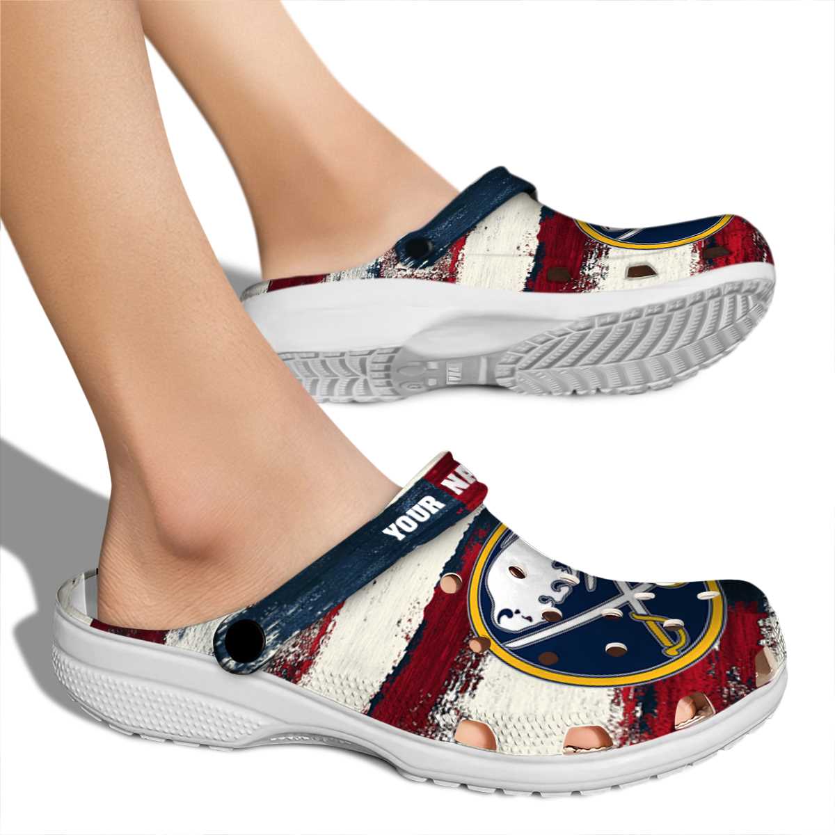 Merchidea Buffalo Sabres NHL Sport Crocs Crocband Clogs Shoes Comfortable For Men Women and Kids