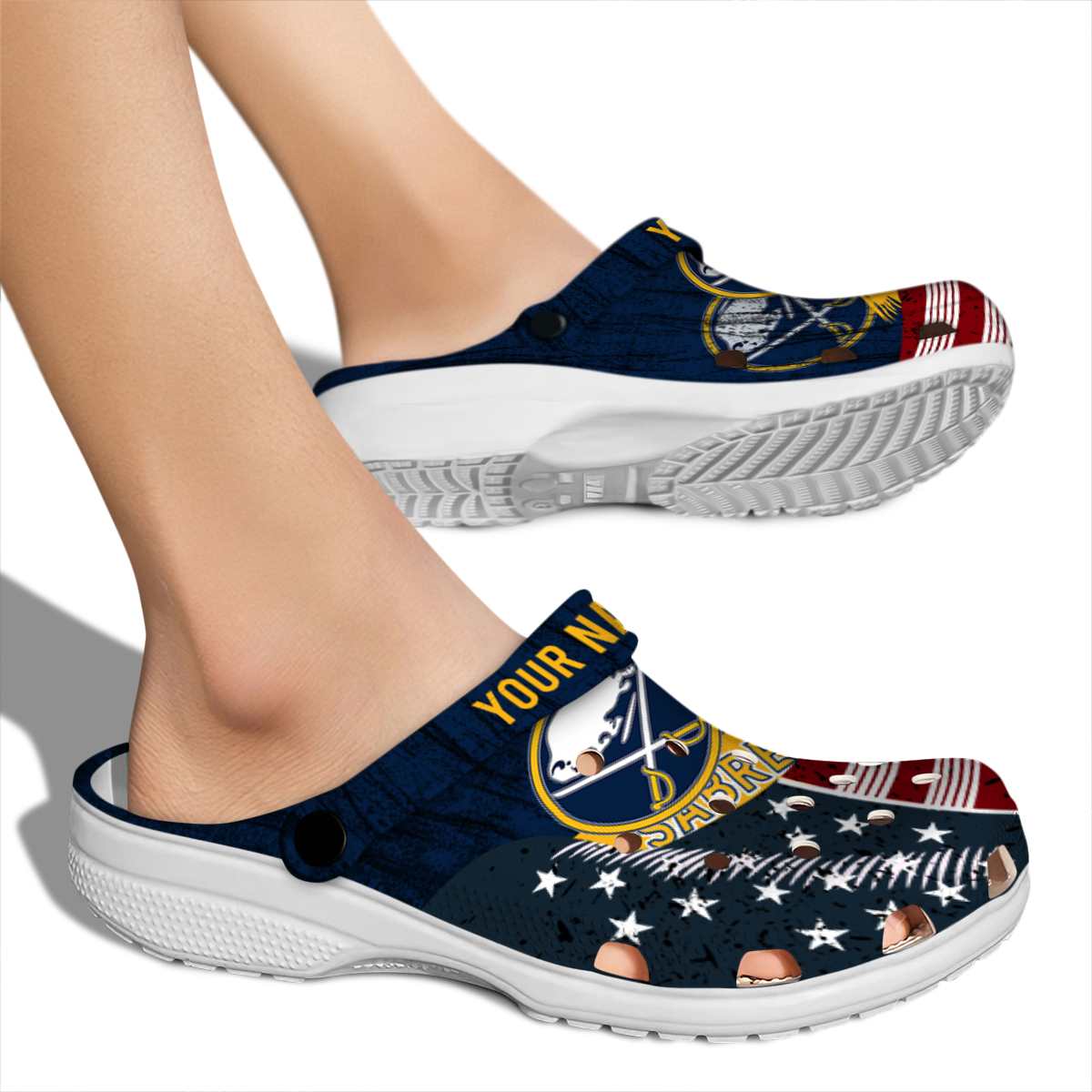 Merchidea Buffalo Sabres NHL Sport Crocs Crocband Clogs Shoes Comfortable For Men Women and Kids