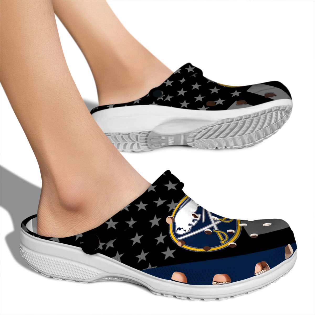 Merchidea Buffalo Sabres NHL Sport Crocs Crocband Clogs Shoes Comfortable For Men Women and Kids