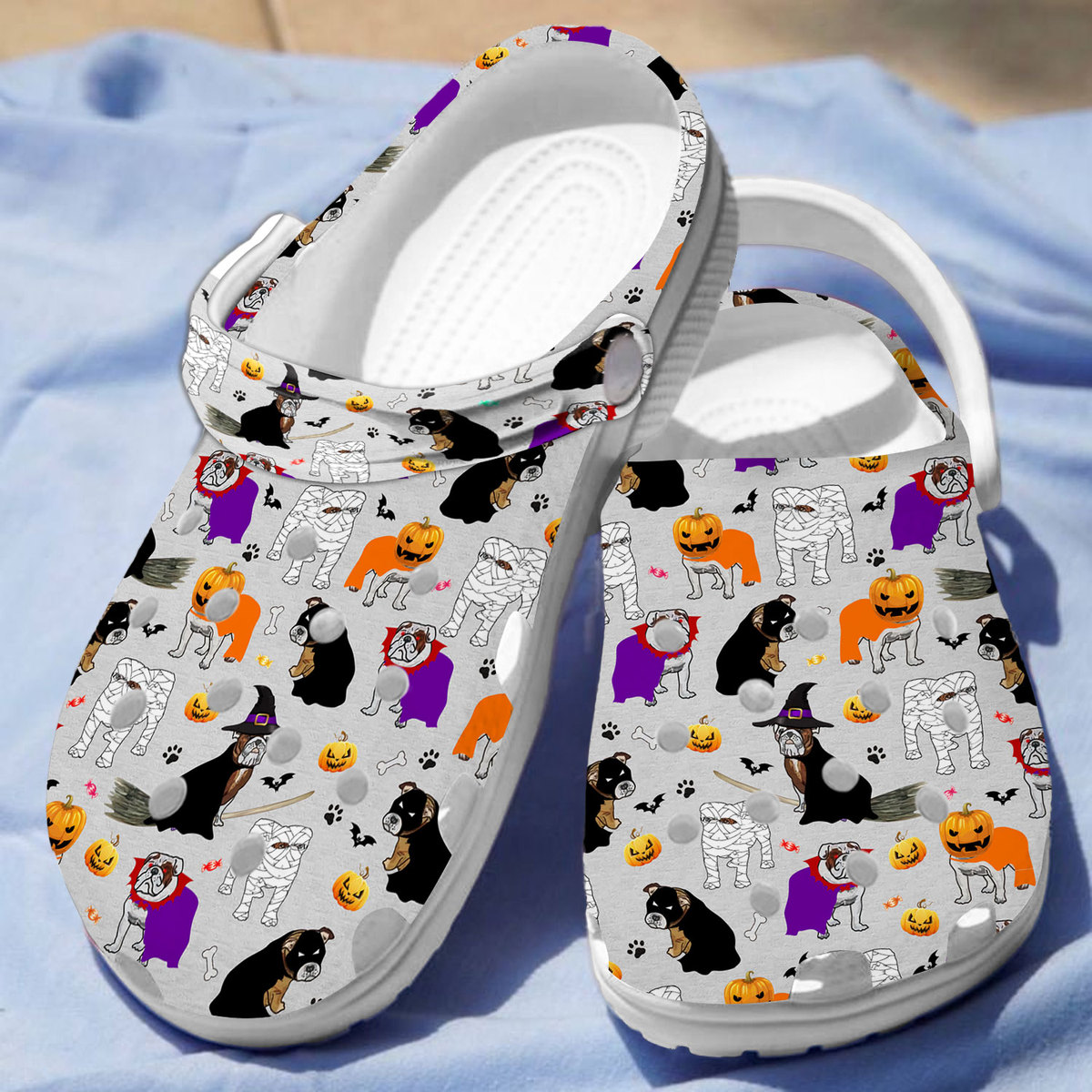 Merchidea Bulldog Halloween Crocs Crocband Clogs Shoes Comfortable For Men Women and Kids