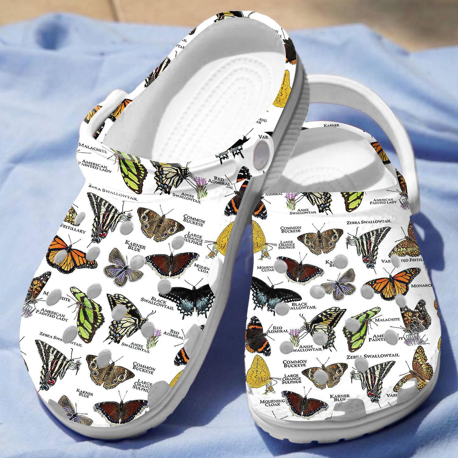Merchidea Butterflies Collection Crocs Crocband Clogs Shoes Comfortable For Men Women and Kids