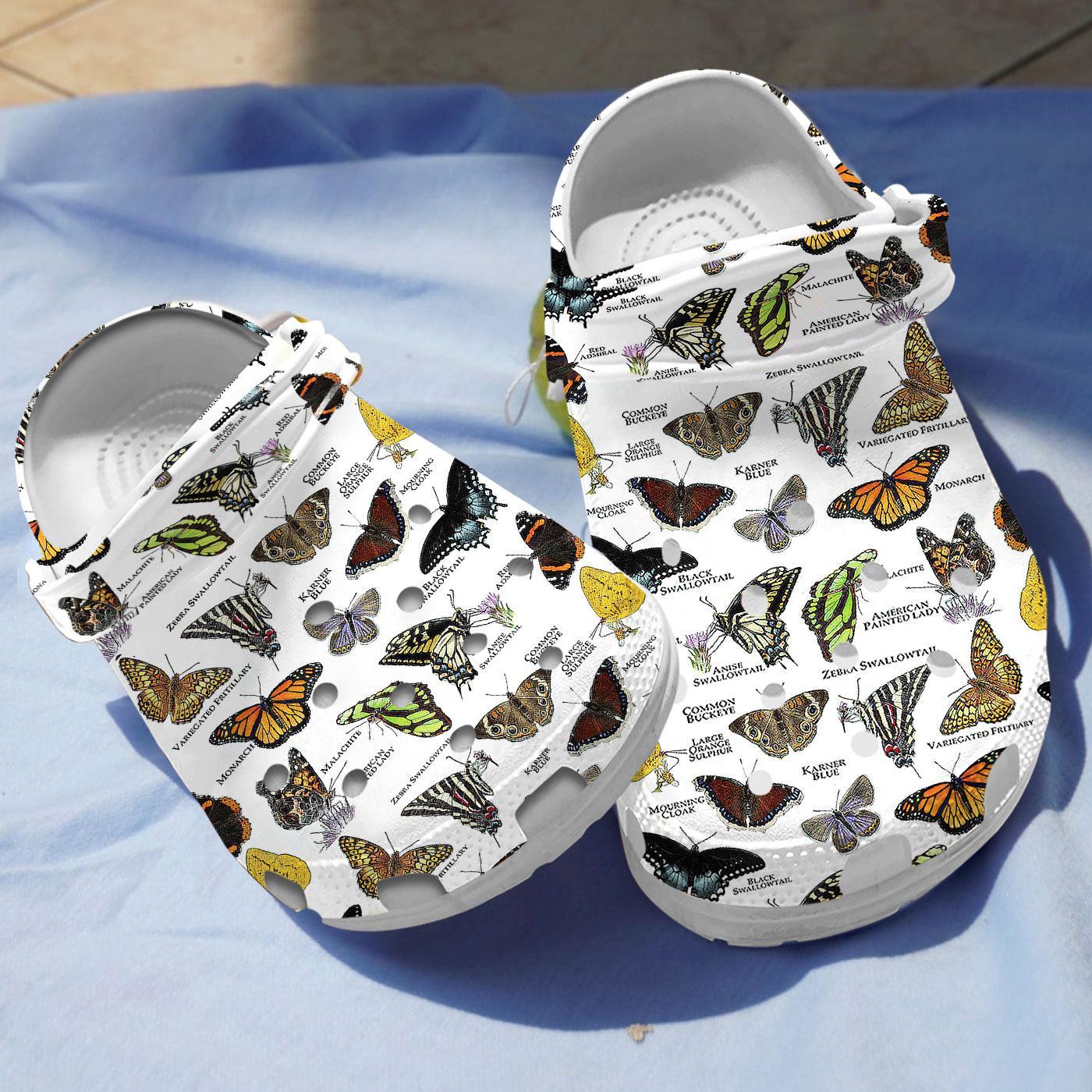 Merchidea Butterflies Collection Crocs Crocband Clogs Shoes Comfortable For Men Women and Kids