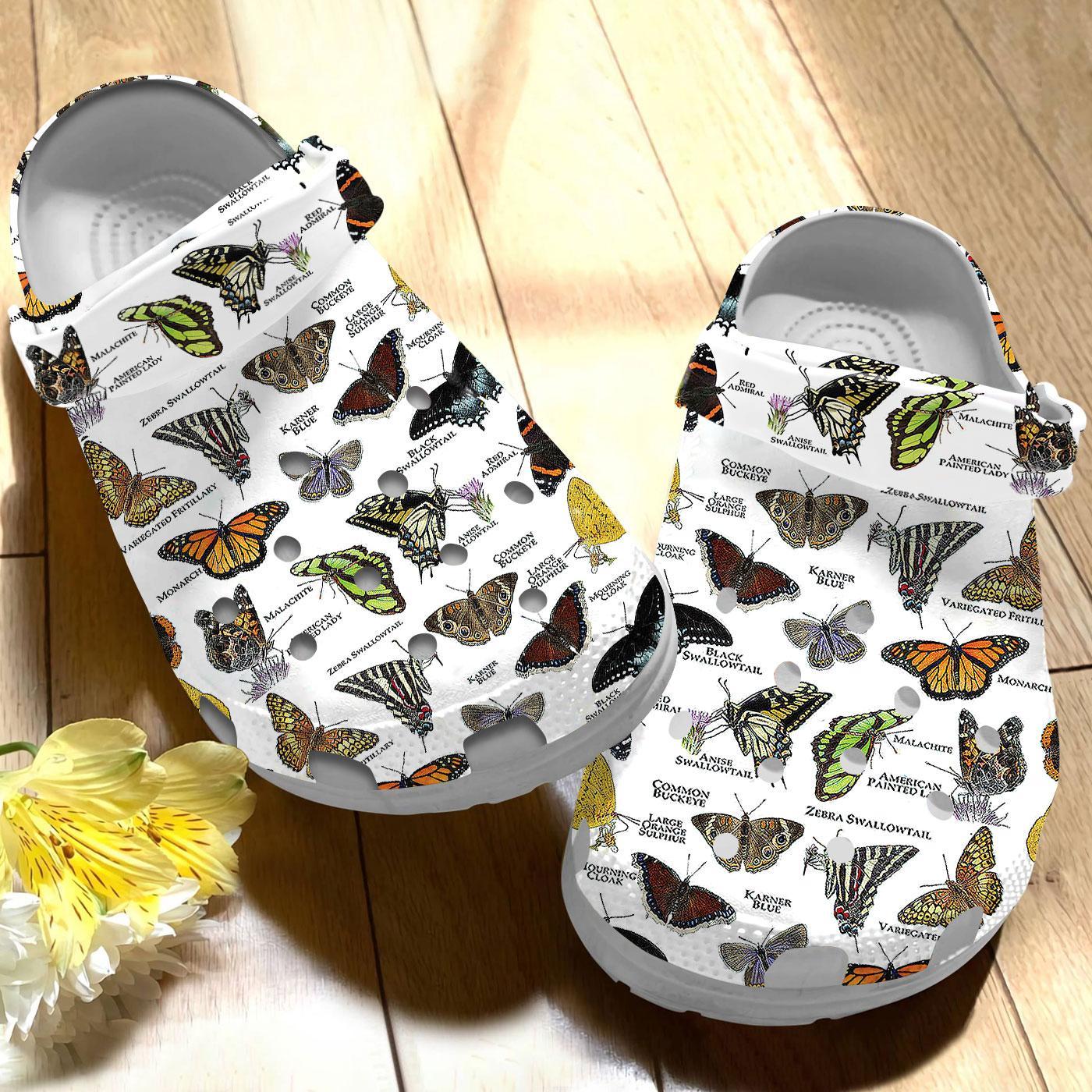 Merchidea Butterflies Collection Crocs Crocband Clogs Shoes Comfortable For Men Women and Kids