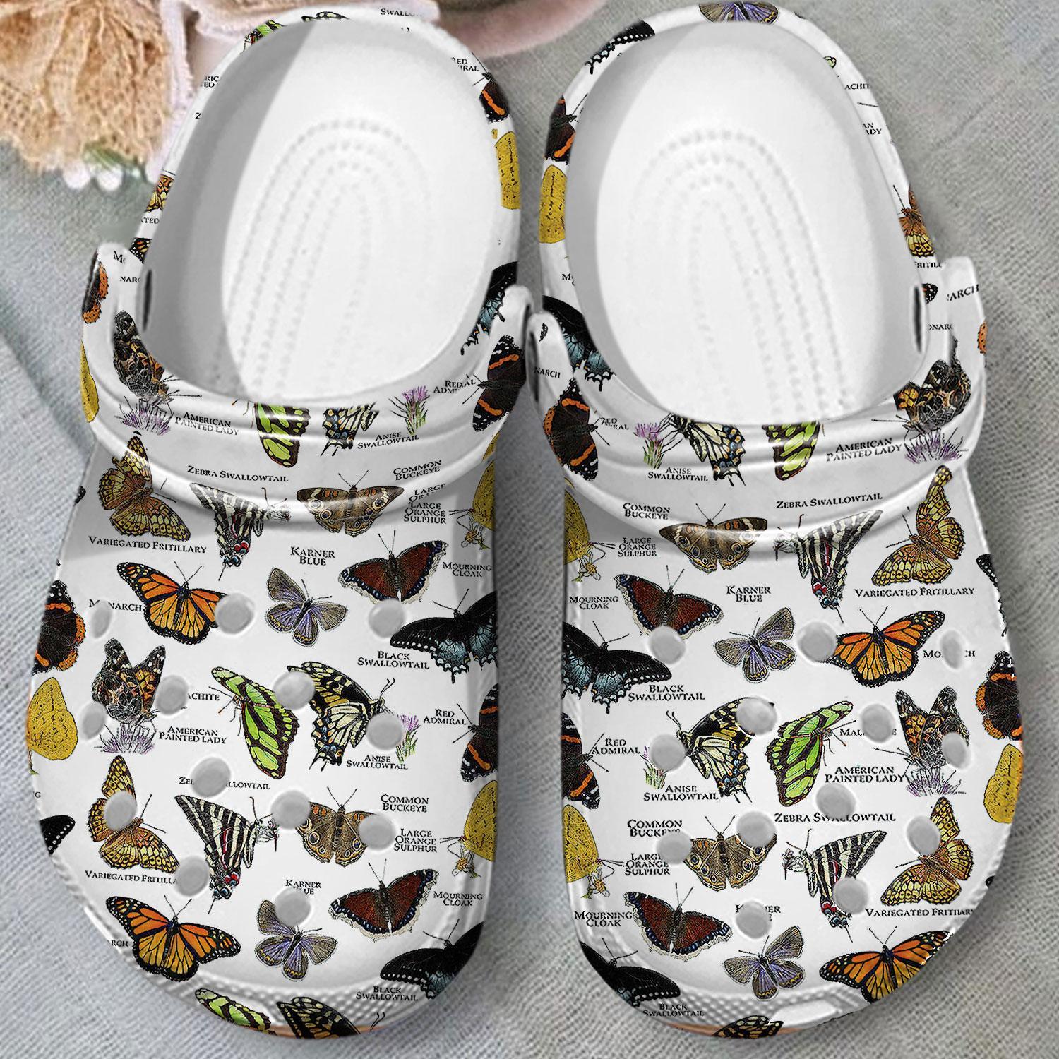 Merchidea Butterflies Collection Crocs Crocband Clogs Shoes Comfortable For Men Women and Kids