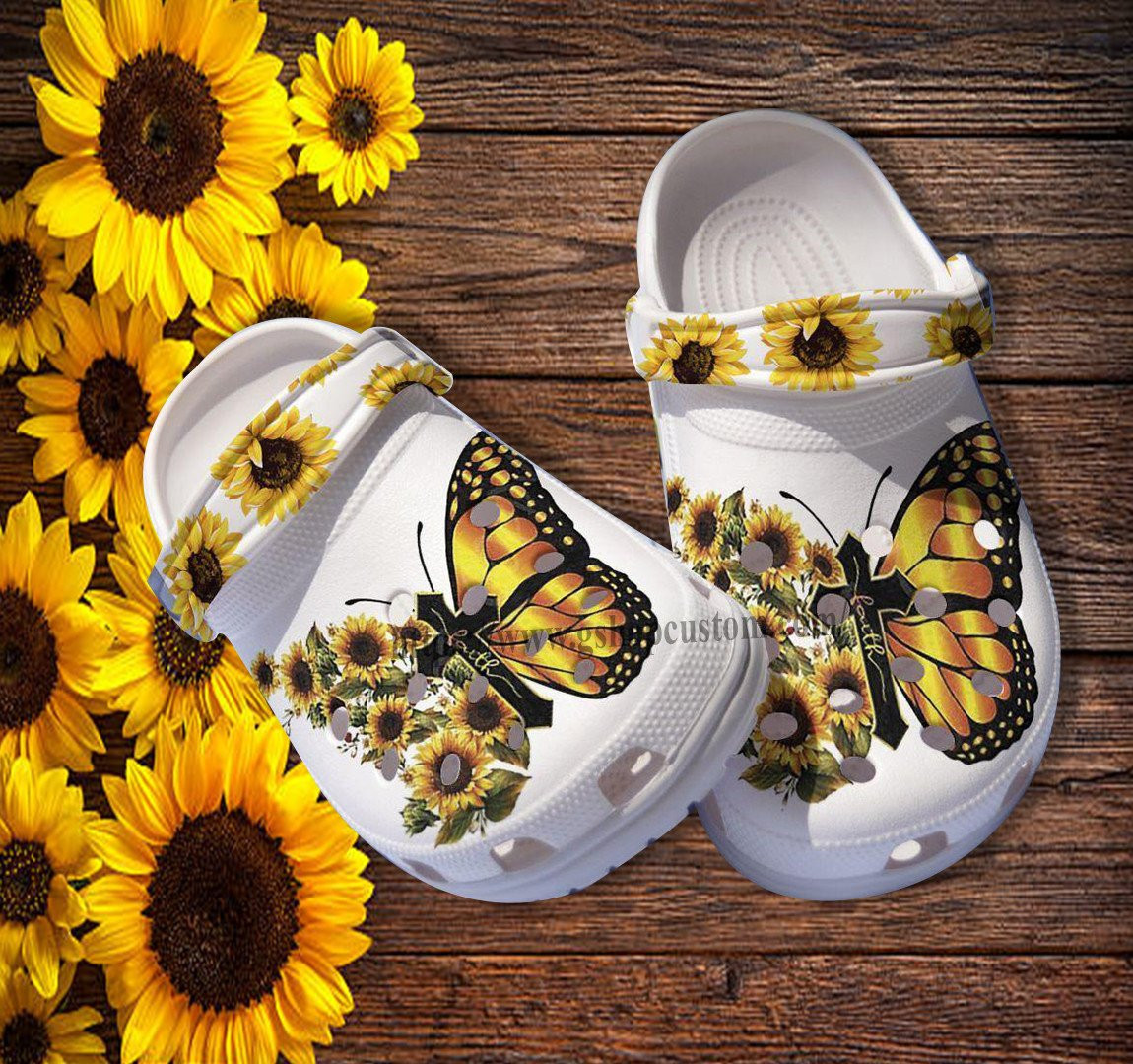 Merchidea Butterfly Faith God Gross Sunflower Croc Shoes Gift Grandaughter- Faith Miracle God Butterfly Shoes Croc Clogs Women