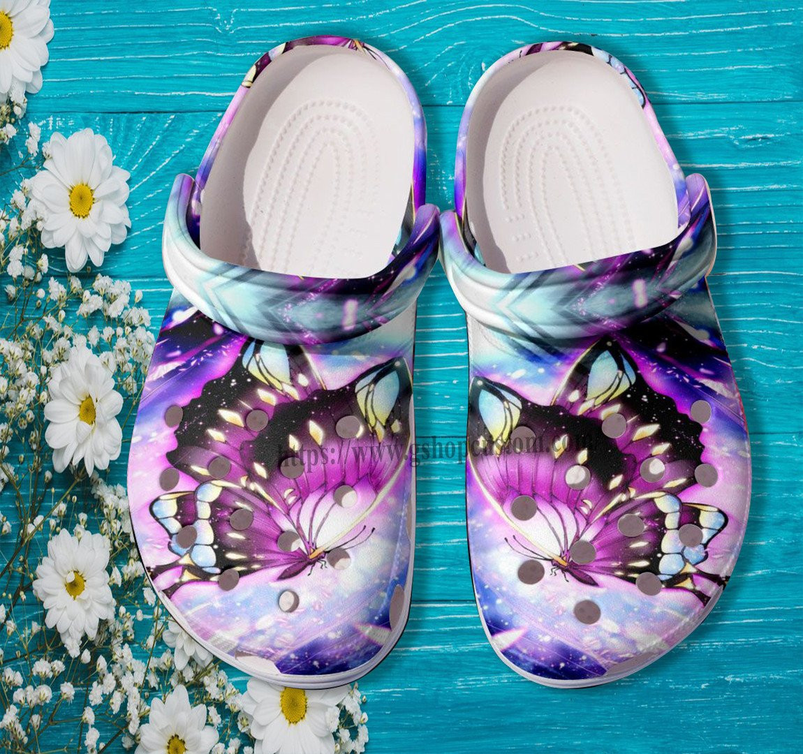 Merchidea Butterfly Purple Magical Shoes Gift Birthday Women- Butterfly Daughter Shoes Croc Clogs
