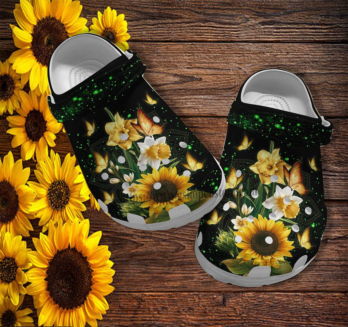 Merchidea Butterfly Sunflower Twinkle Mystery Croc Shoes Gift Mother Day- Butterfly Faith Miracle Shoes Croc Clogs Gift Grandma