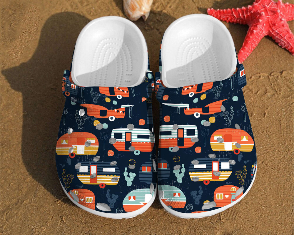 Merchidea Camping Trailer Pattern Summer Happy Camper Rubber clog Shoes Comfy Footwear