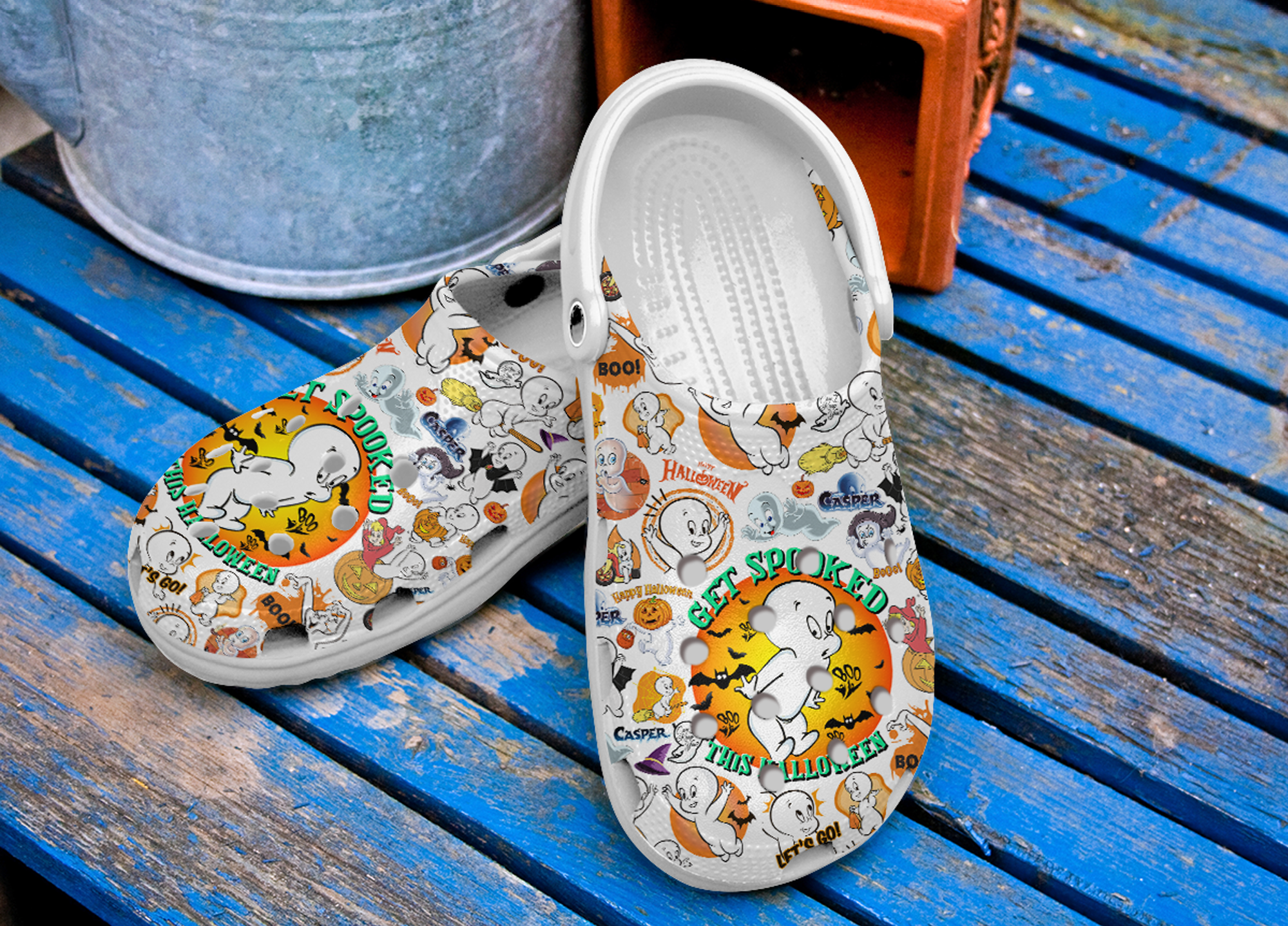 Merchidea Casper the Friendly Ghost Movie Crocs Crocband Clogs Shoes Comfortable For Men Women and Kids