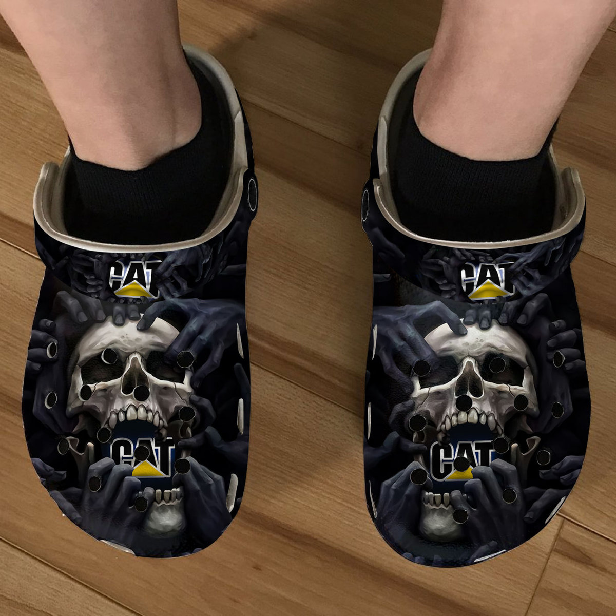 Merchidea Cat Skull Crocs Crocband Clogs Shoes Comfortable For Men Women and Kids