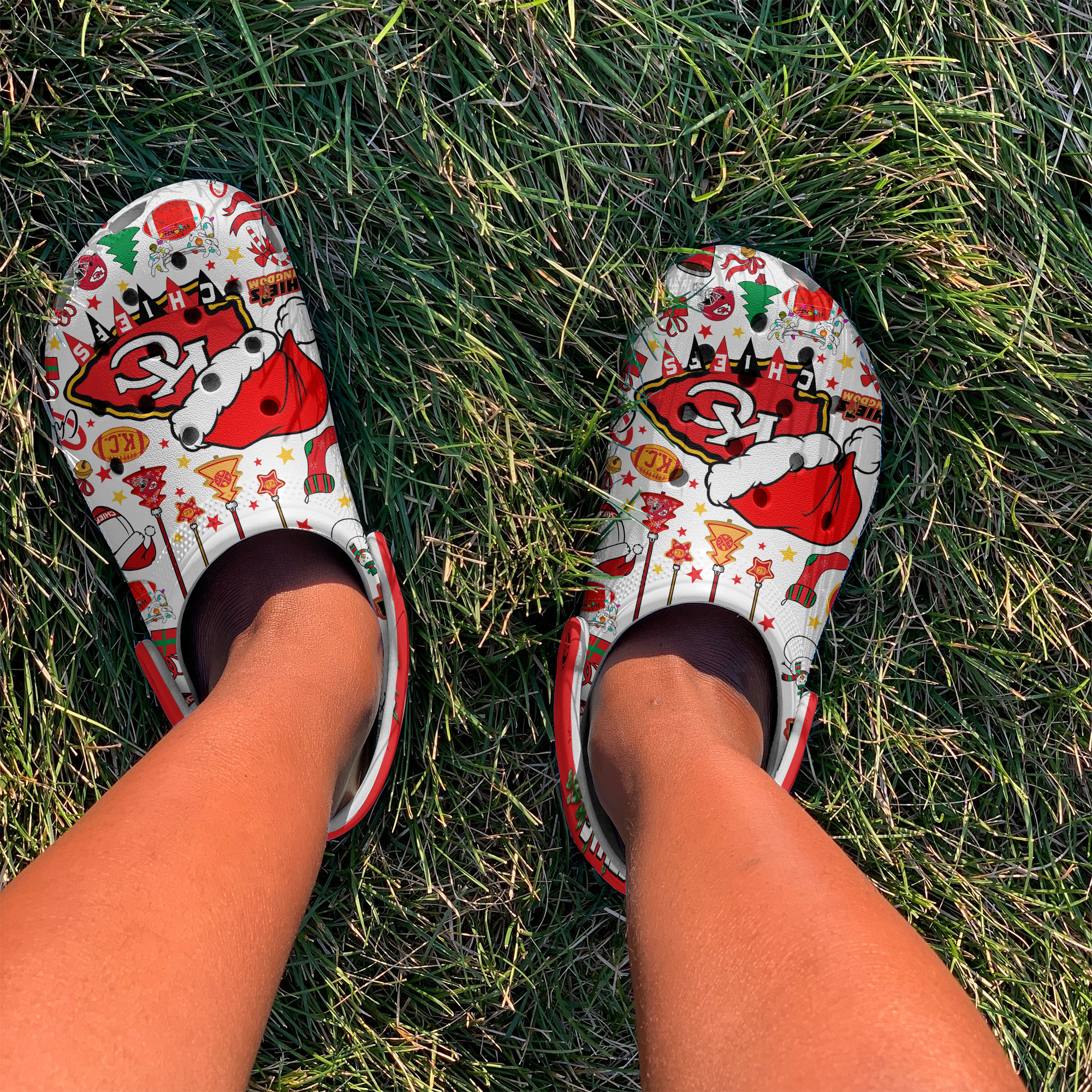 Merchidea Christmas Kansas City Chiefs Mahomes NFL Sport Crocs Crocband Clogs Shoes Comfortable For Men Women and Kids