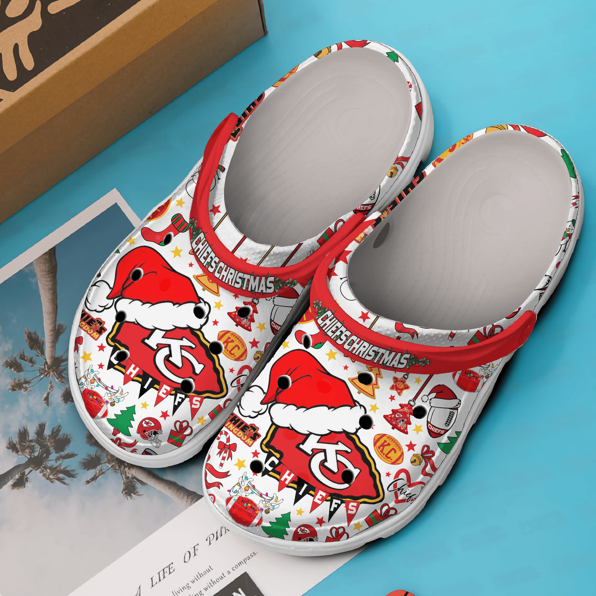 Merchidea Christmas Kansas City Chiefs Mahomes NFL Sport Crocs Crocband Clogs Shoes Comfortable For Men Women and Kids