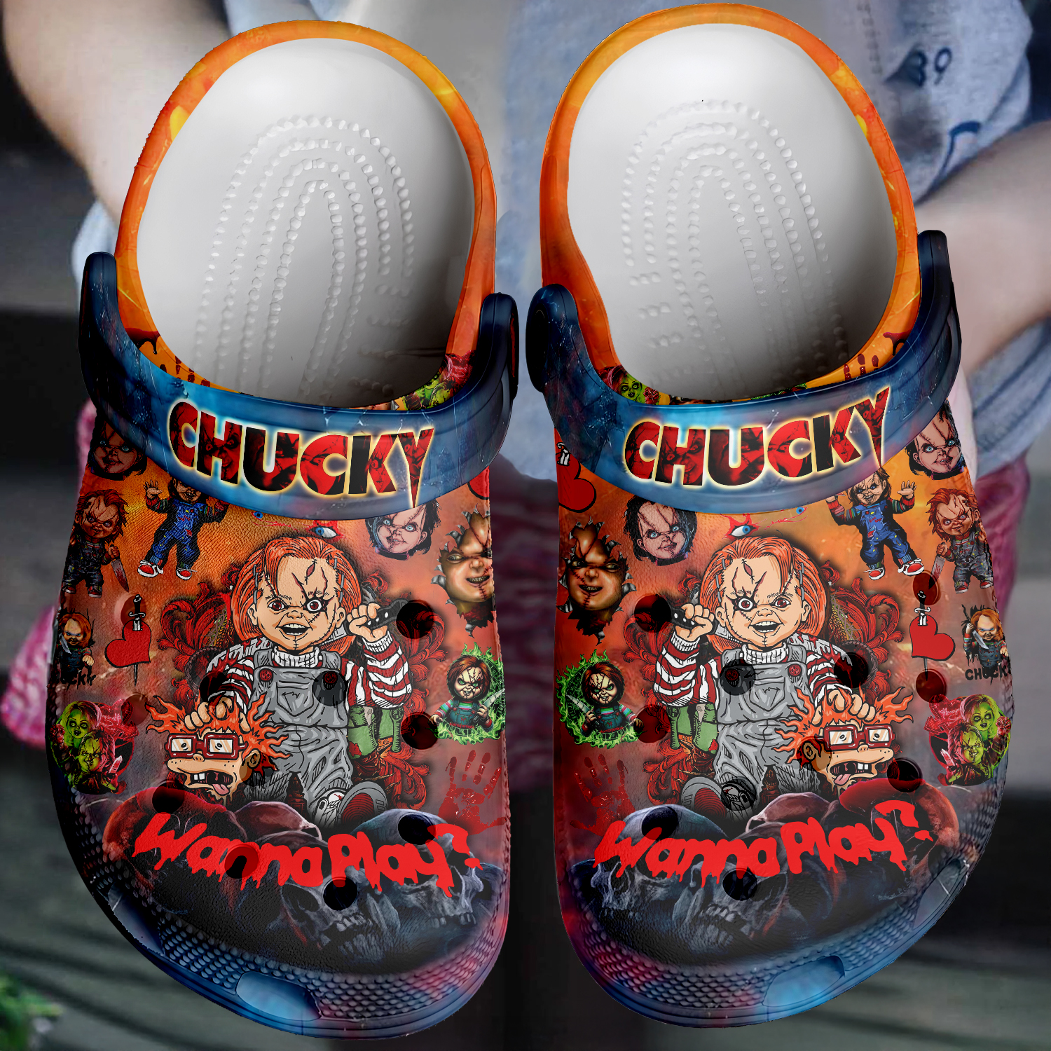 Merchidea Chucky x Halloween Crocs Crocband Clogs Shoes Comfortable For Men Women and Kids