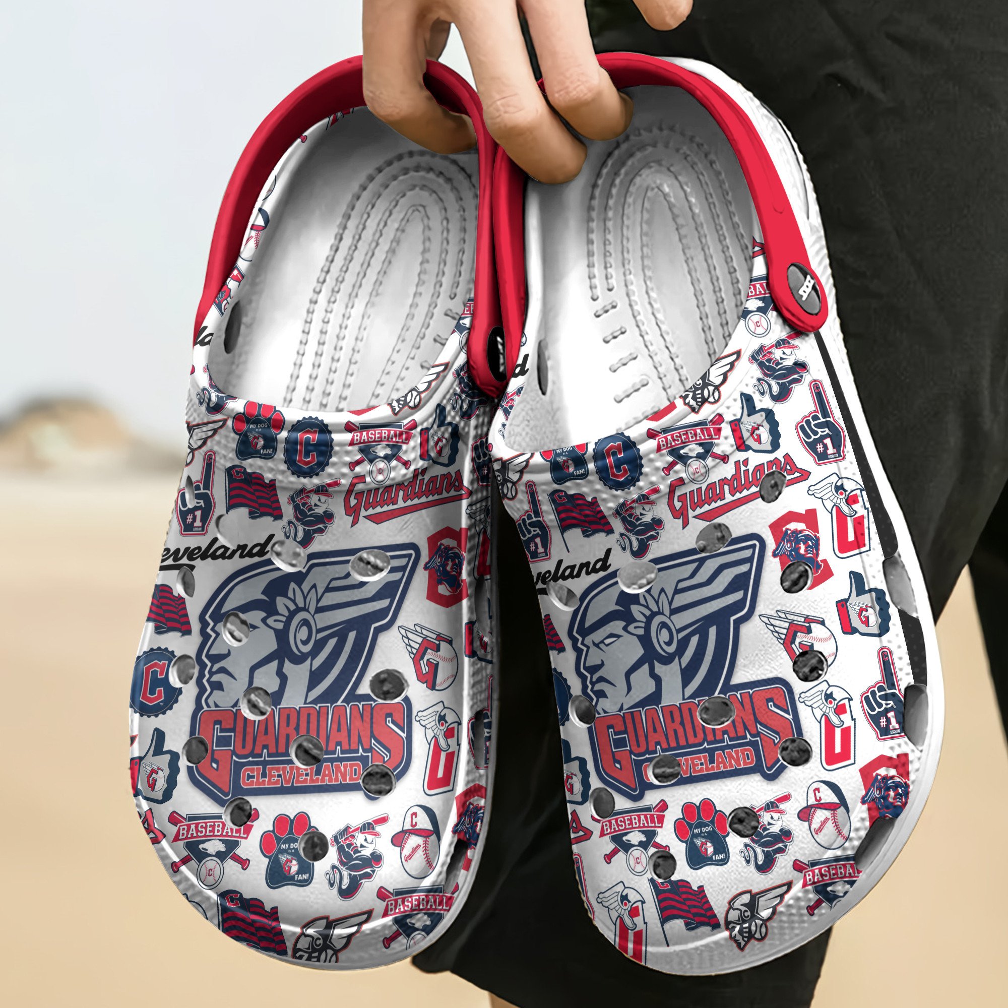 Merchidea Cleveland Guardians MLB Sport Crocs Crocband Clogs Shoes Comfortable For Men Women and Kids