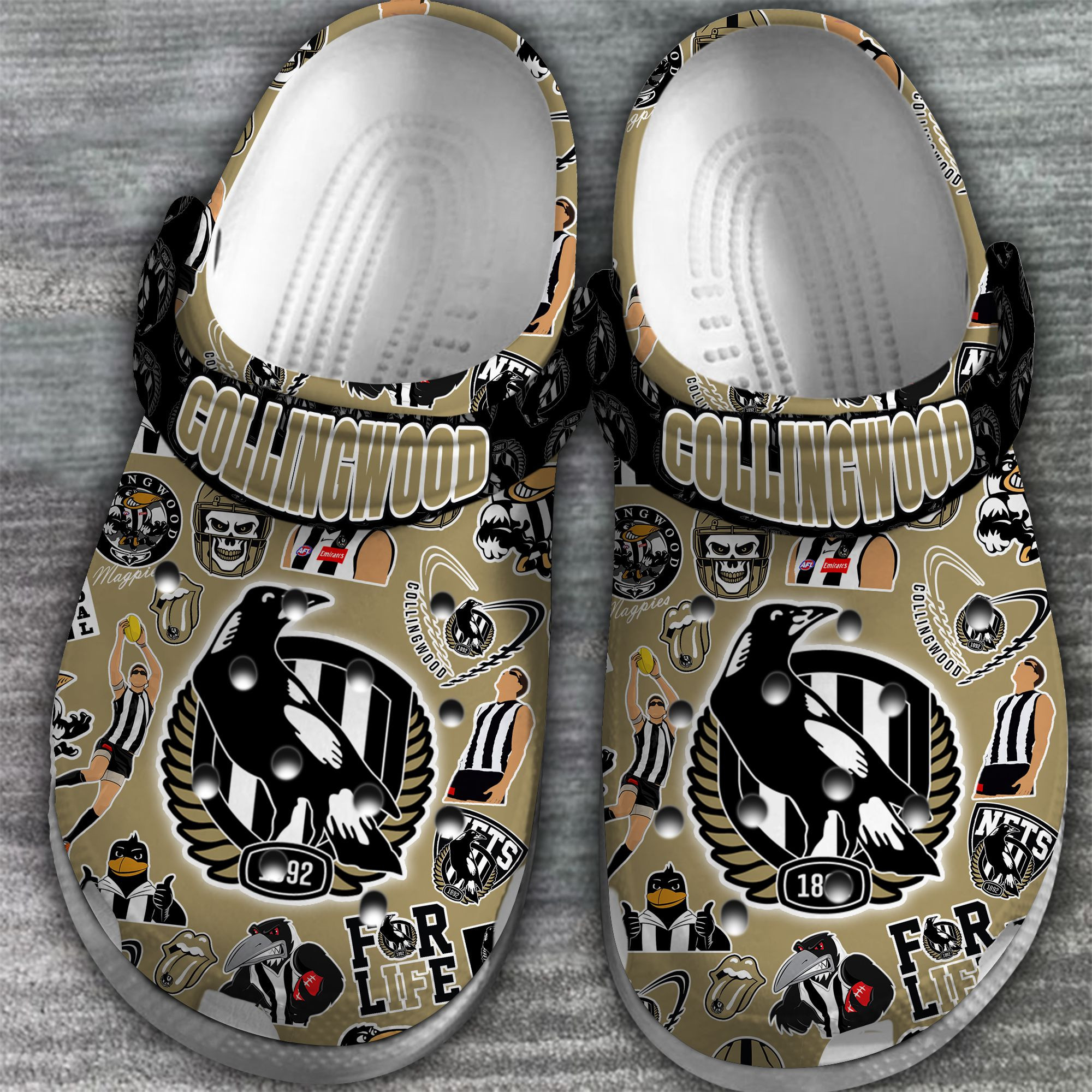 Merchidea Collingwood Magpies AFL Sport Crocs Crocband Clogs Shoes Comfortable For Men Women and Kids