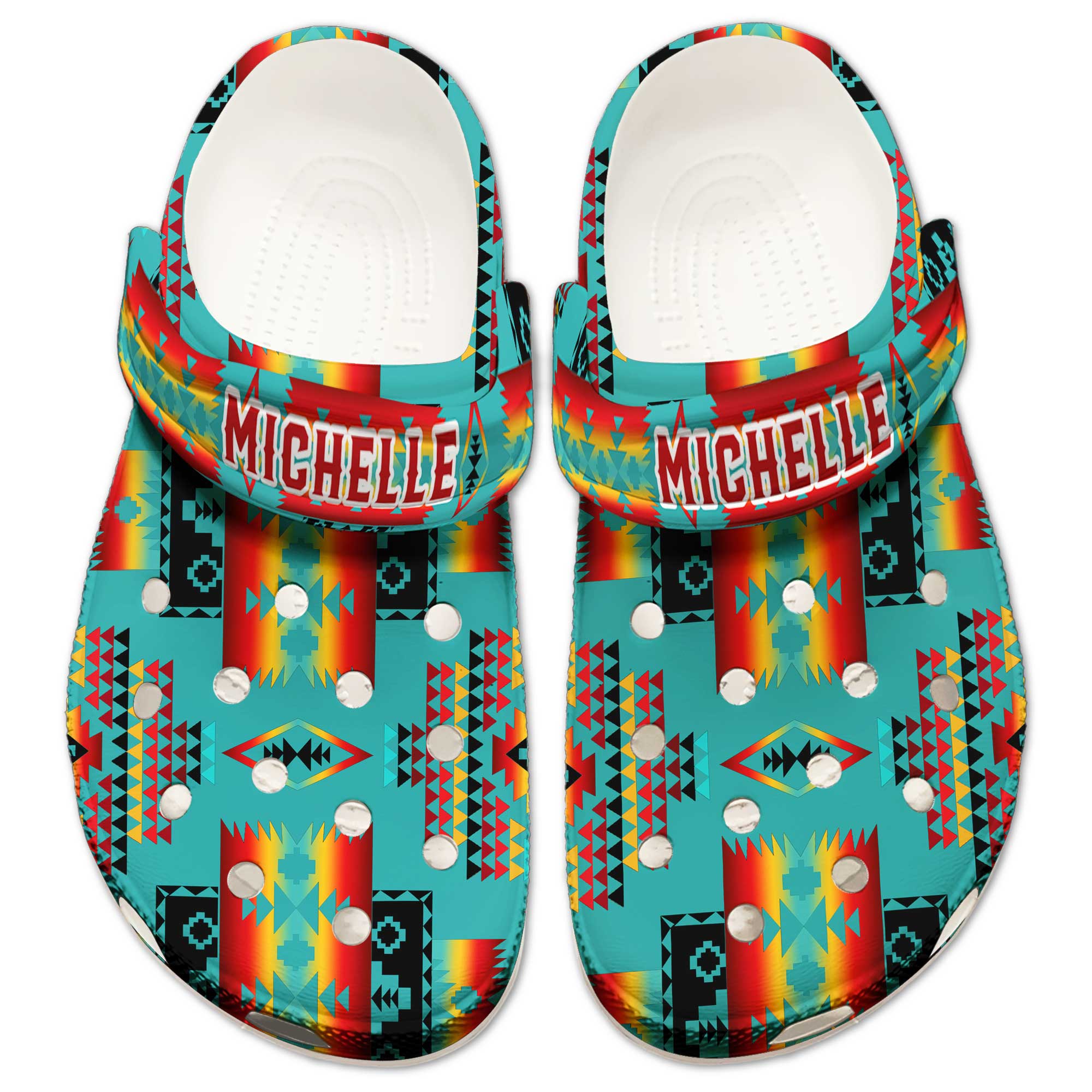 Merchidea Colorful Aztec Pattern Crocs Crocband Clogs Shoes Comfortable For Men Women and Kids