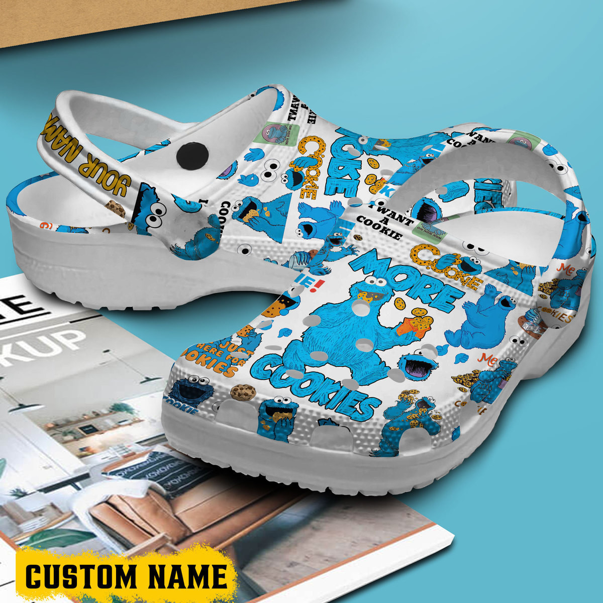 Merchidea Cookie Monster TV Series Crocs Crocband Clogs Shoes Comfortable For Men Women and Kids