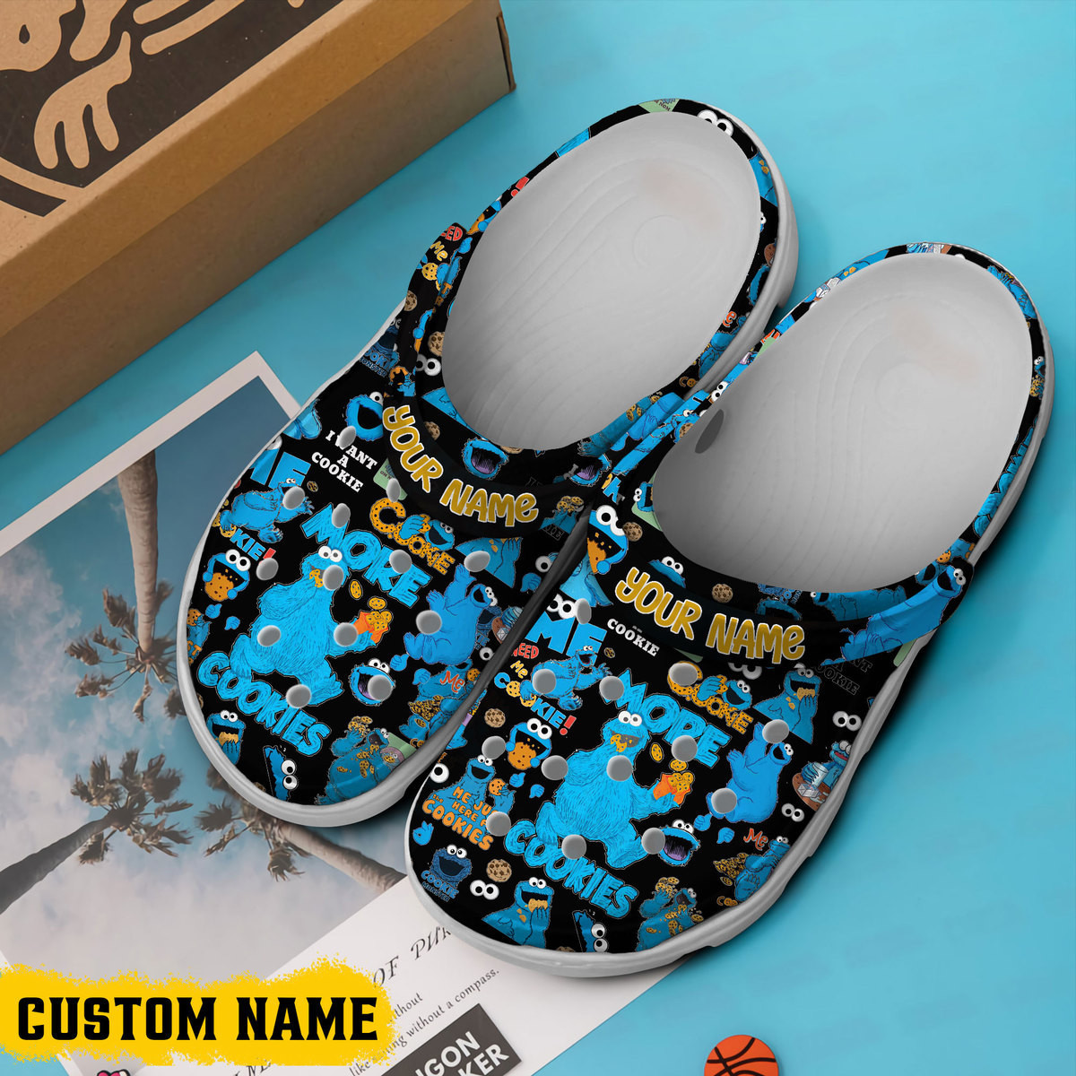 Merchidea Cookie Monster TV Series Crocs Crocband Clogs Shoes Comfortable For Men Women and Kids