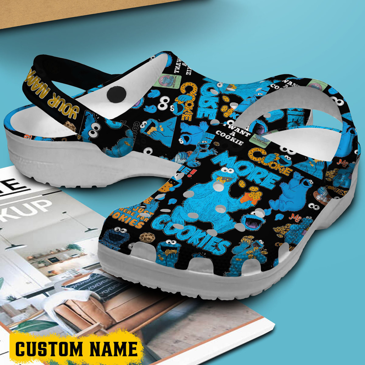 Merchidea Cookie Monster TV Series Crocs Crocband Clogs Shoes Comfortable For Men Women and Kids