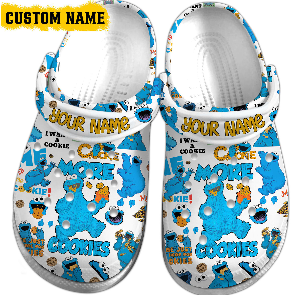 Merchidea Cookie Monster TV Series Crocs Crocband Clogs Shoes Comfortable For Men Women and Kids