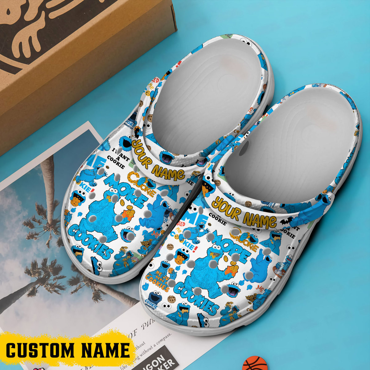 Merchidea Cookie Monster TV Series Crocs Crocband Clogs Shoes Comfortable For Men Women and Kids