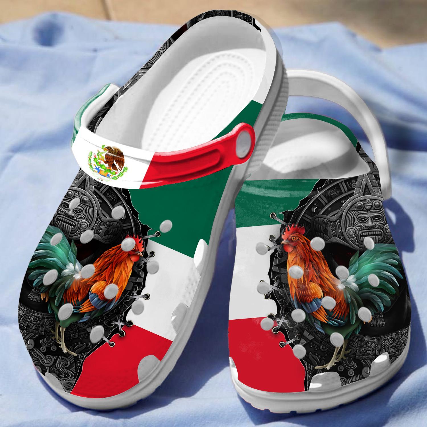 Merchidea Cool Mexican Rooster Crocs Crocband Clogs Shoes Comfortable For Men Women and Kids