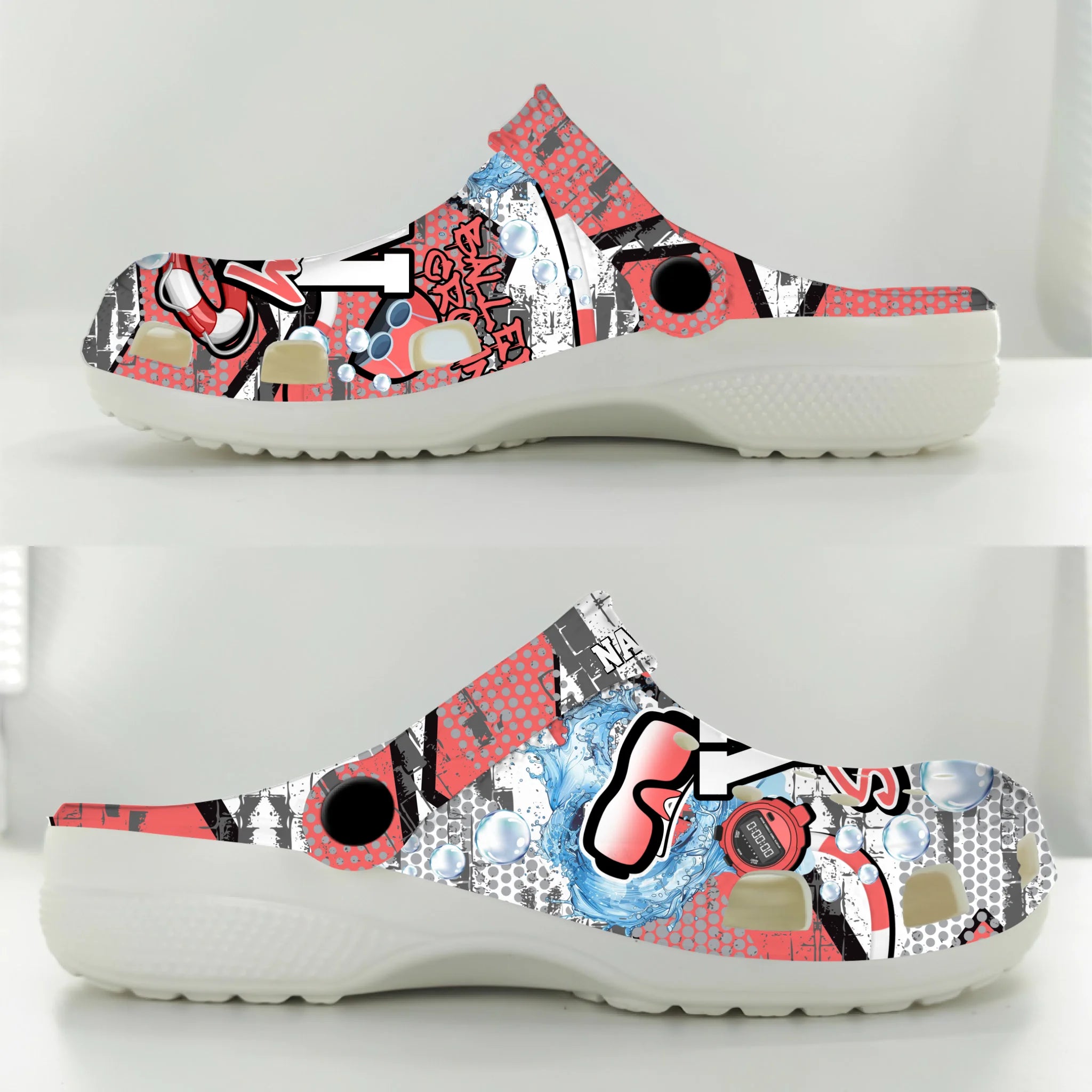 Merchidea Coral Graffiti Swimming Sport Crocs Crocband Clogs Shoes Comfortable For Men Women and Kids