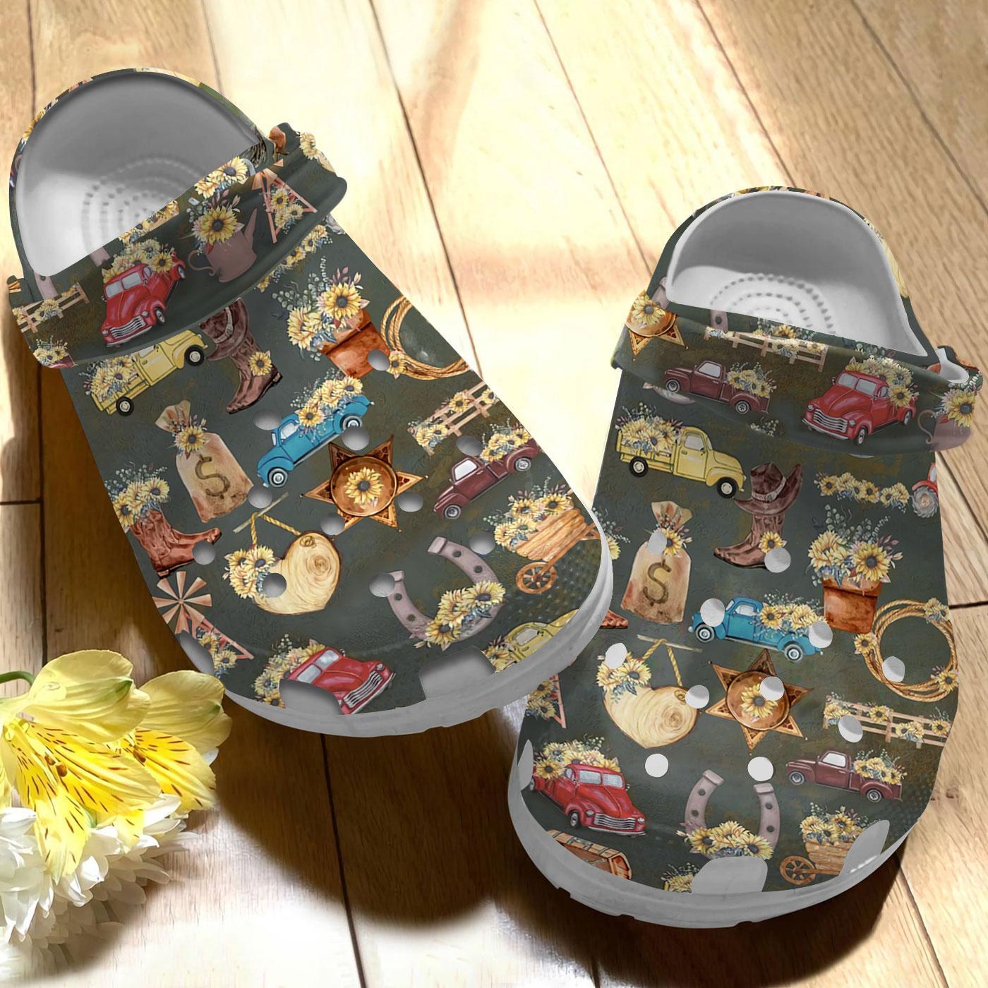 Merchidea Country Sunflower Cowgirl Crocs Crocband Clogs Shoes Comfortable For Men Women and Kids