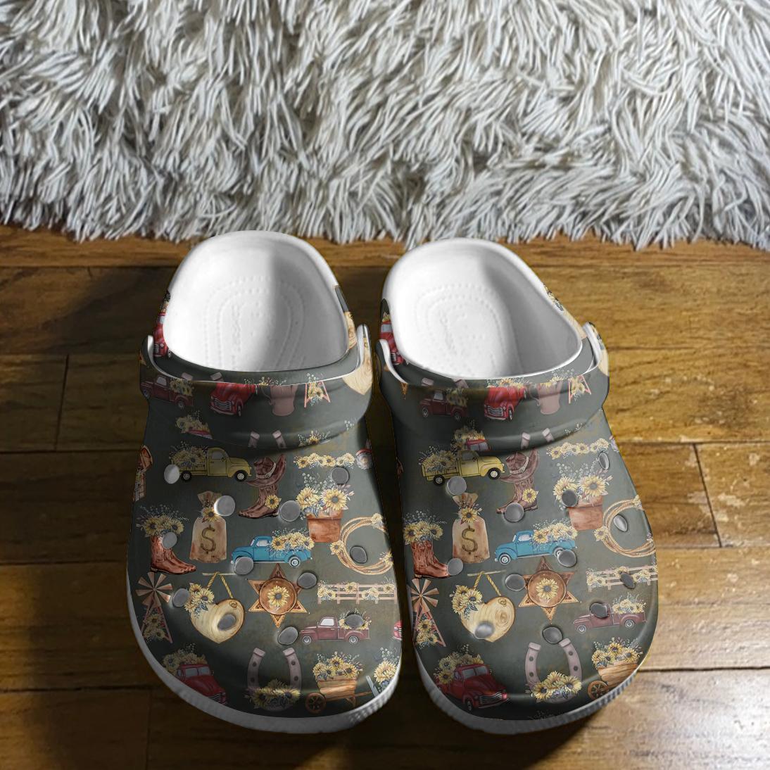 Merchidea Country Sunflower Cowgirl Crocs Crocband Clogs Shoes Comfortable For Men Women and Kids