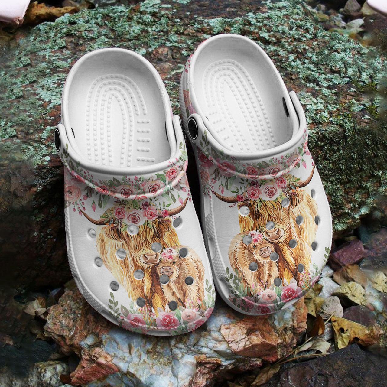Merchidea Cow and Calf with Flower Crocs Crocband Clogs Shoes Comfortable For Men Women and Kids