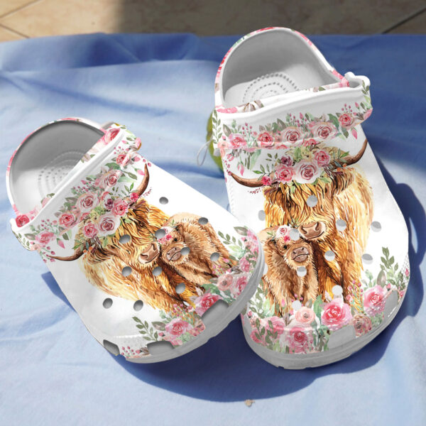 Merchidea Cow and Calf with Flower Crocs Crocband Clogs Shoes Comfortable For Men Women and Kids