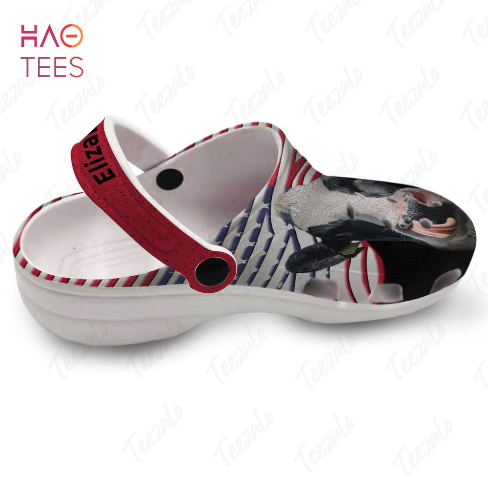 Merchidea Cow Hole America Flag Animal Crocs Crocband Clogs Shoes Comfortable For Men Women and Kids