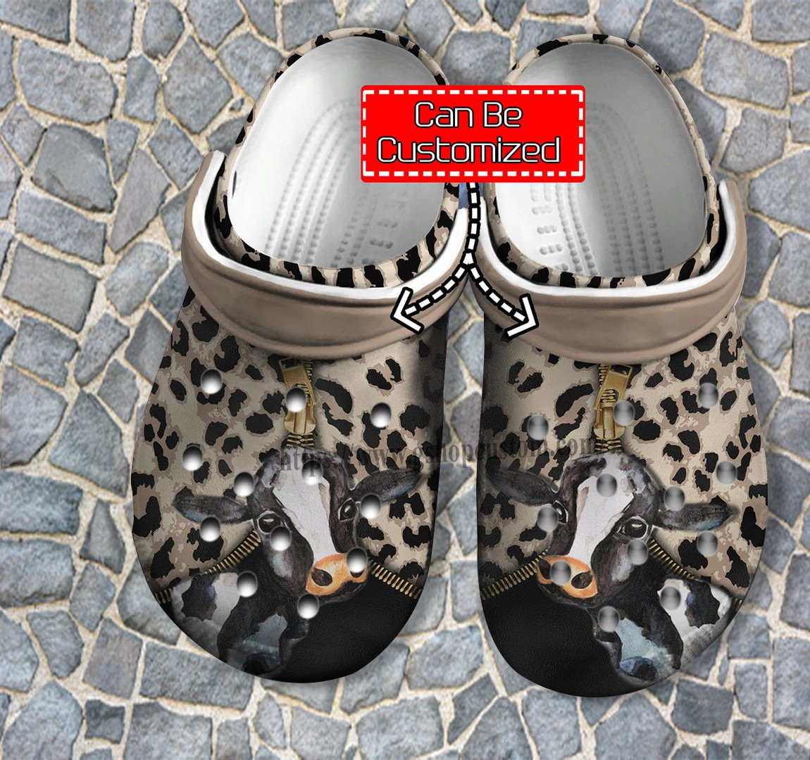Merchidea Cow Leopard Leather Shoes Gift Cow Girl - Farm Country Girl Cow Lover Shoes Croc Clogs Customize