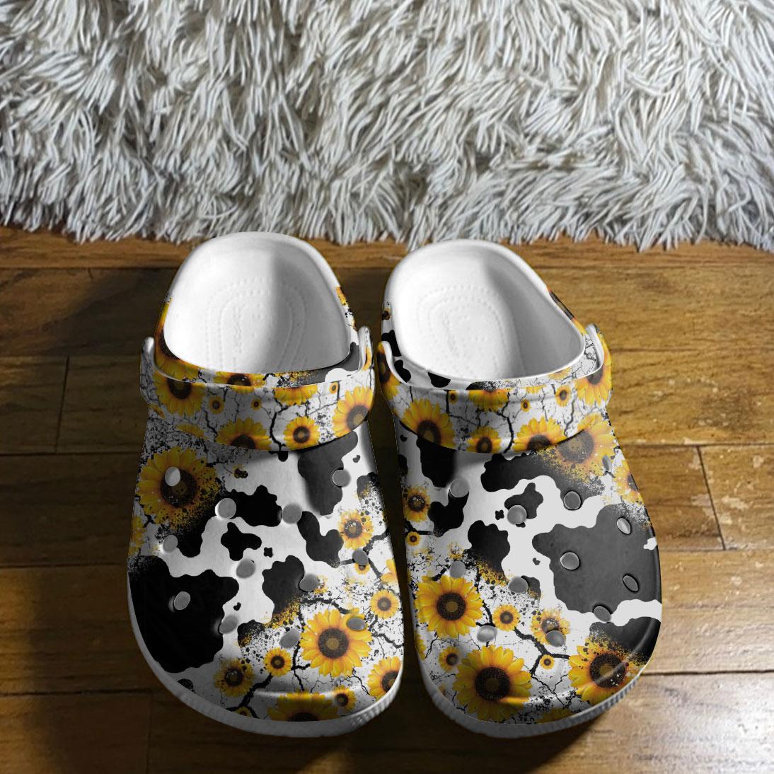 Merchidea Cow Sunflowers Crocs Crocband Clogs Shoes Comfortable For Men Women and Kids