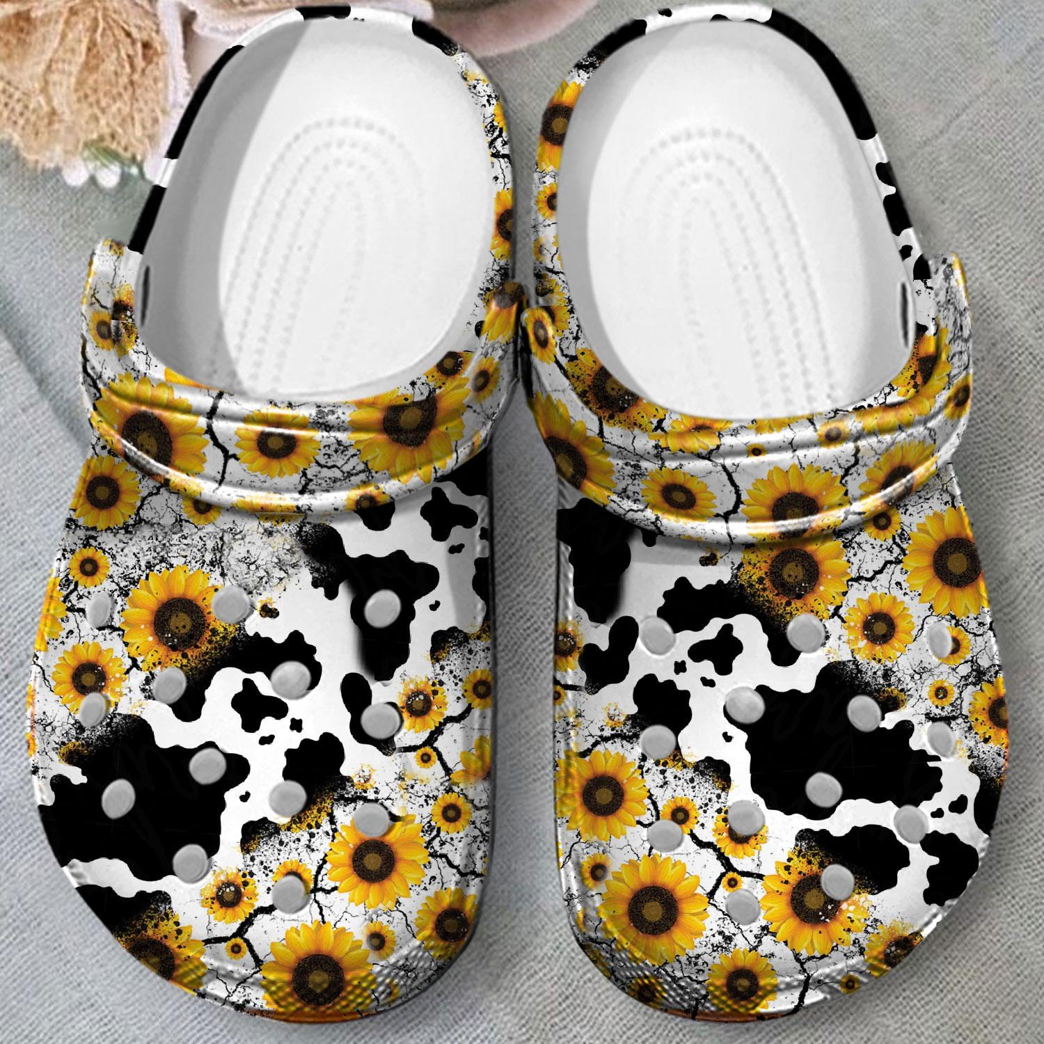 Merchidea Cow Sunflowers Crocs Crocband Clogs Shoes Comfortable For Men Women and Kids