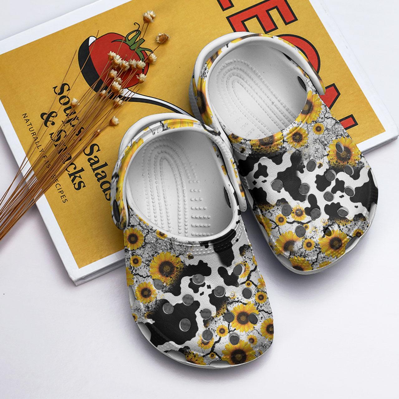 Merchidea Cow Sunflowers Crocs Crocband Clogs Shoes Comfortable For Men Women and Kids