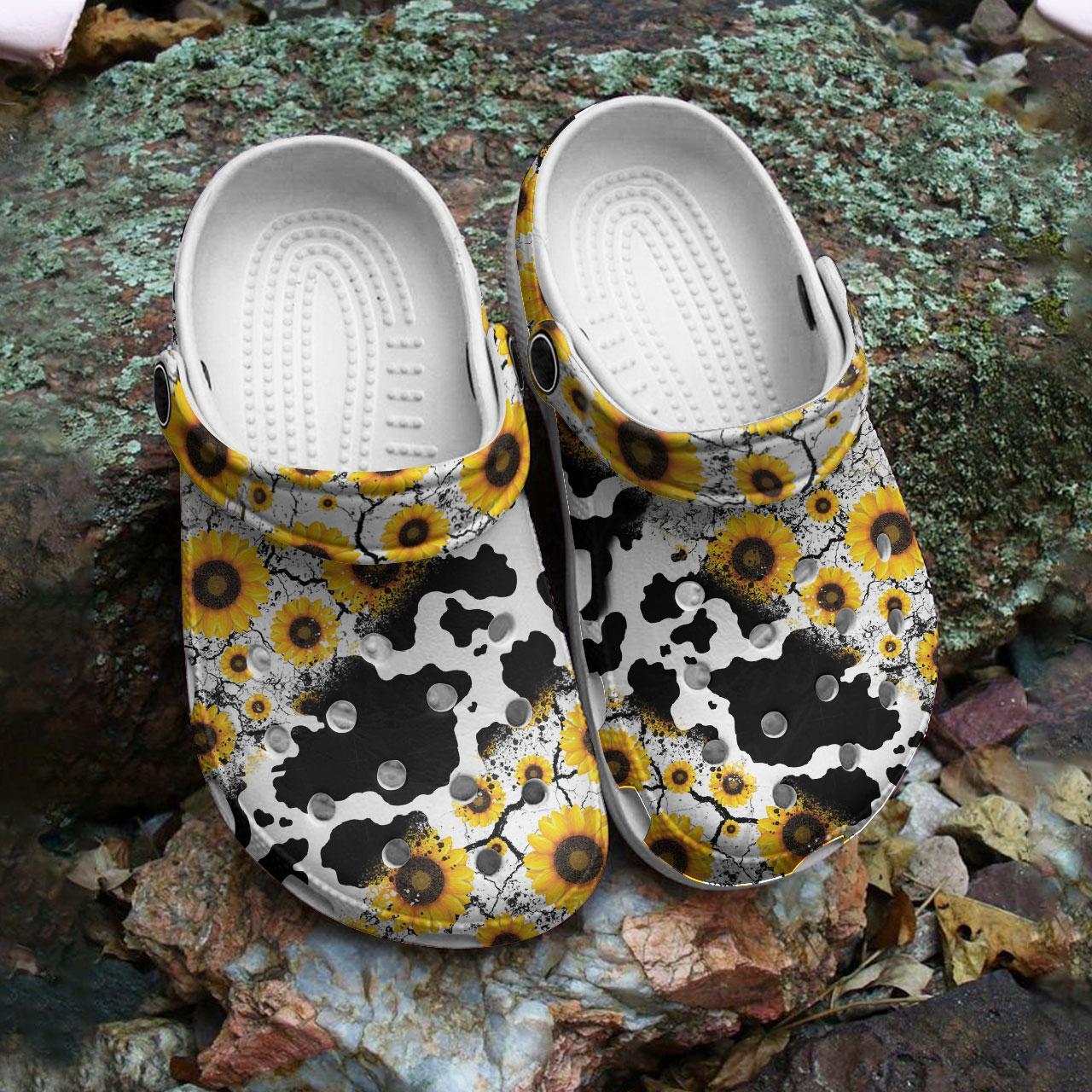 Merchidea Cow Sunflowers Crocs Crocband Clogs Shoes Comfortable For Men Women and Kids