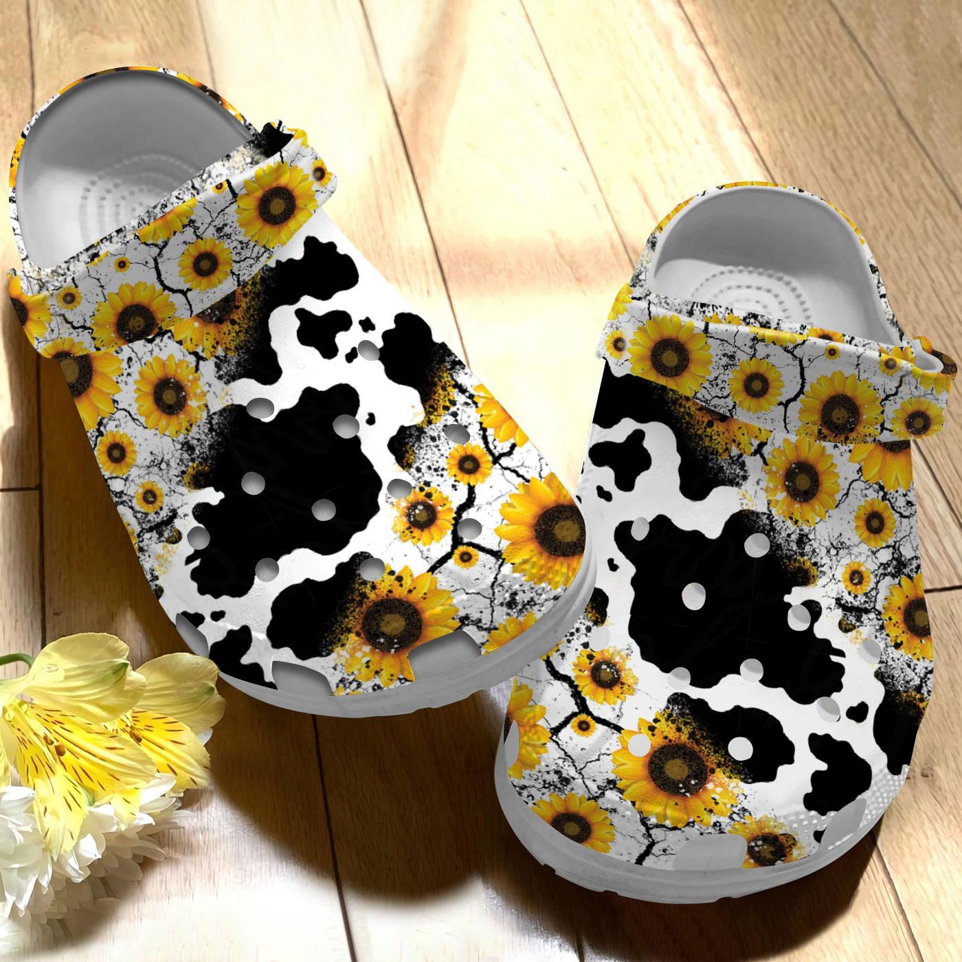 Merchidea Cow Sunflowers Crocs Crocband Clogs Shoes Comfortable For Men Women and Kids