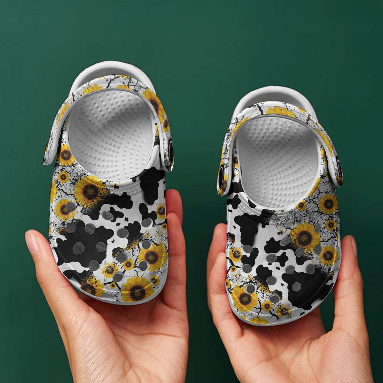 Merchidea Cow Sunflowers Crocs Crocband Clogs Shoes Comfortable For Men Women and Kids