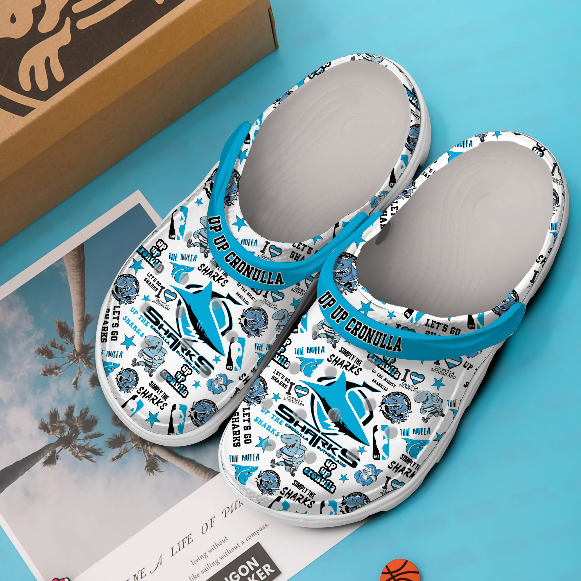 Merchidea Cronulla Sutherland Sharks NRL Sport Crocs Crocband Clogs Shoes Comfortable For Men Women and Kids