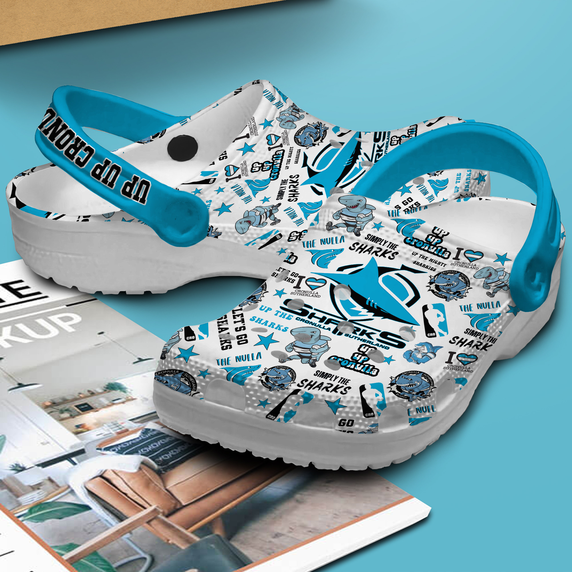 Merchidea Cronulla Sutherland Sharks NRL Sport Crocs Crocband Clogs Shoes Comfortable For Men Women and Kids