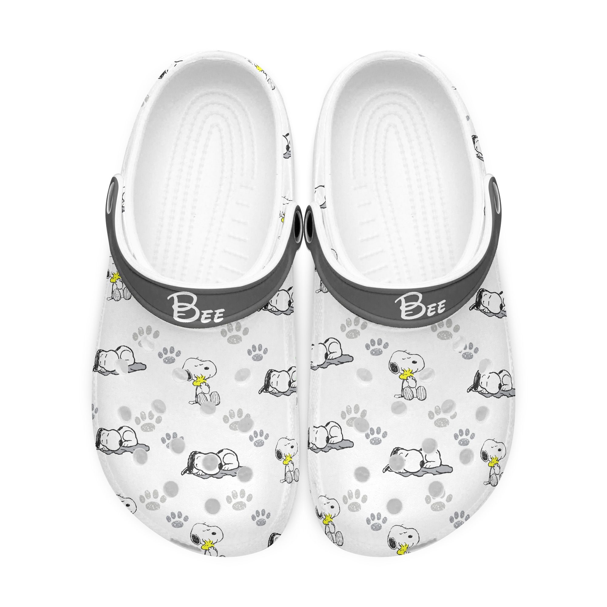 Merchidea Custom Name Snoopy Icon White Clogs Shoes