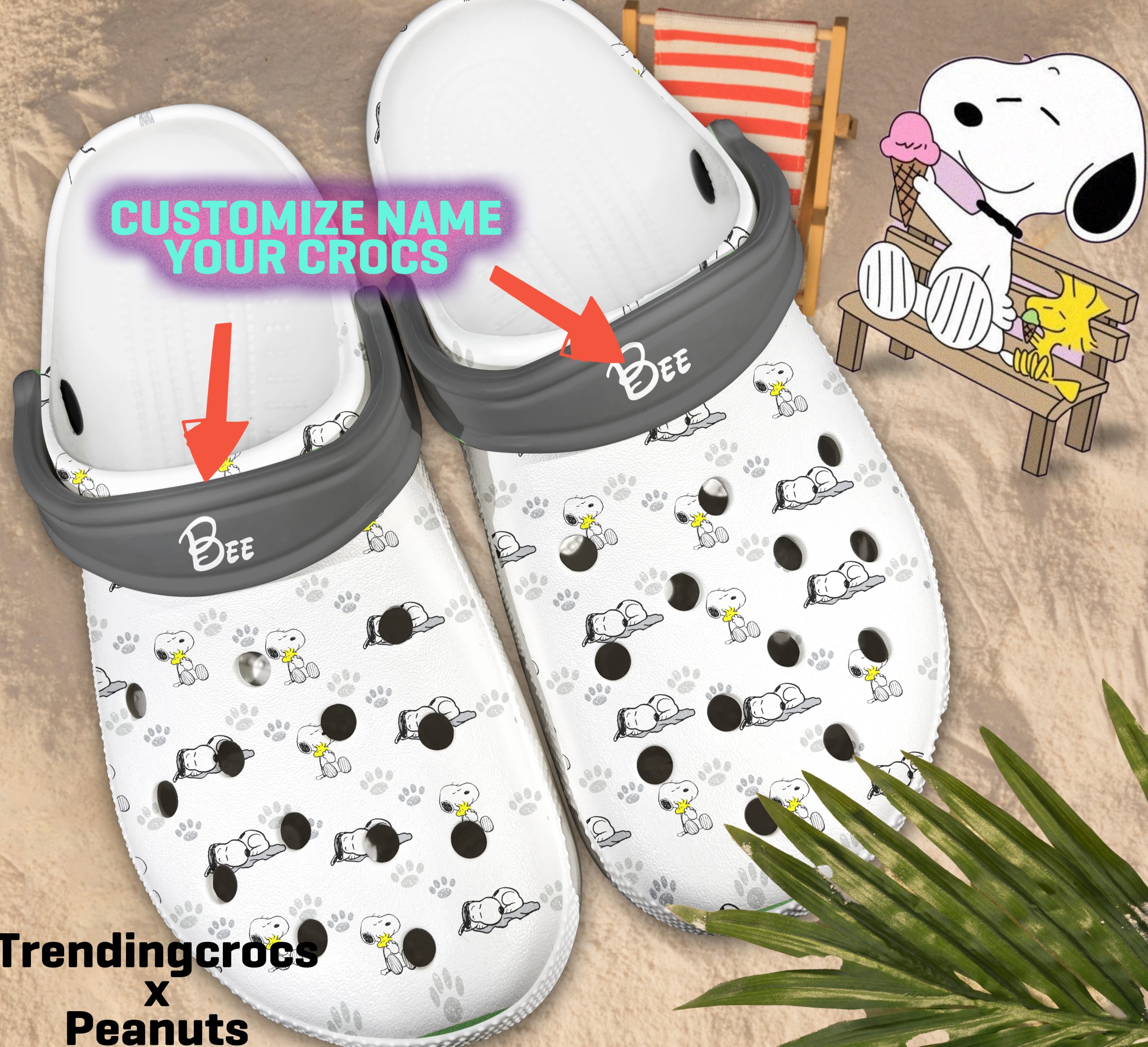 Merchidea Custom Name Snoopy Icon White Clogs Shoes