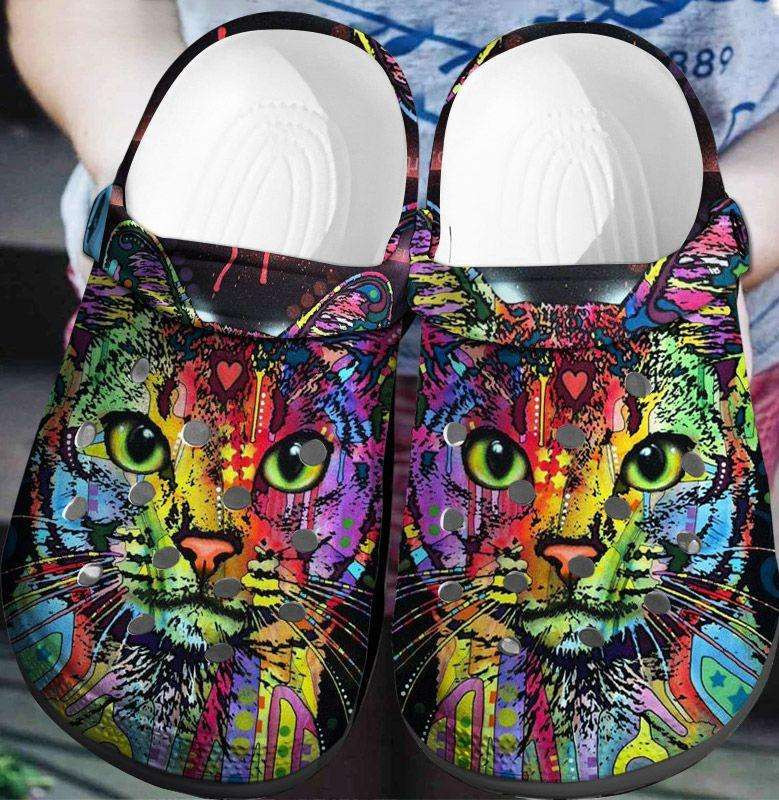 Merchidea Cute Hippie Colorful Cat Crocband Clog Shoes