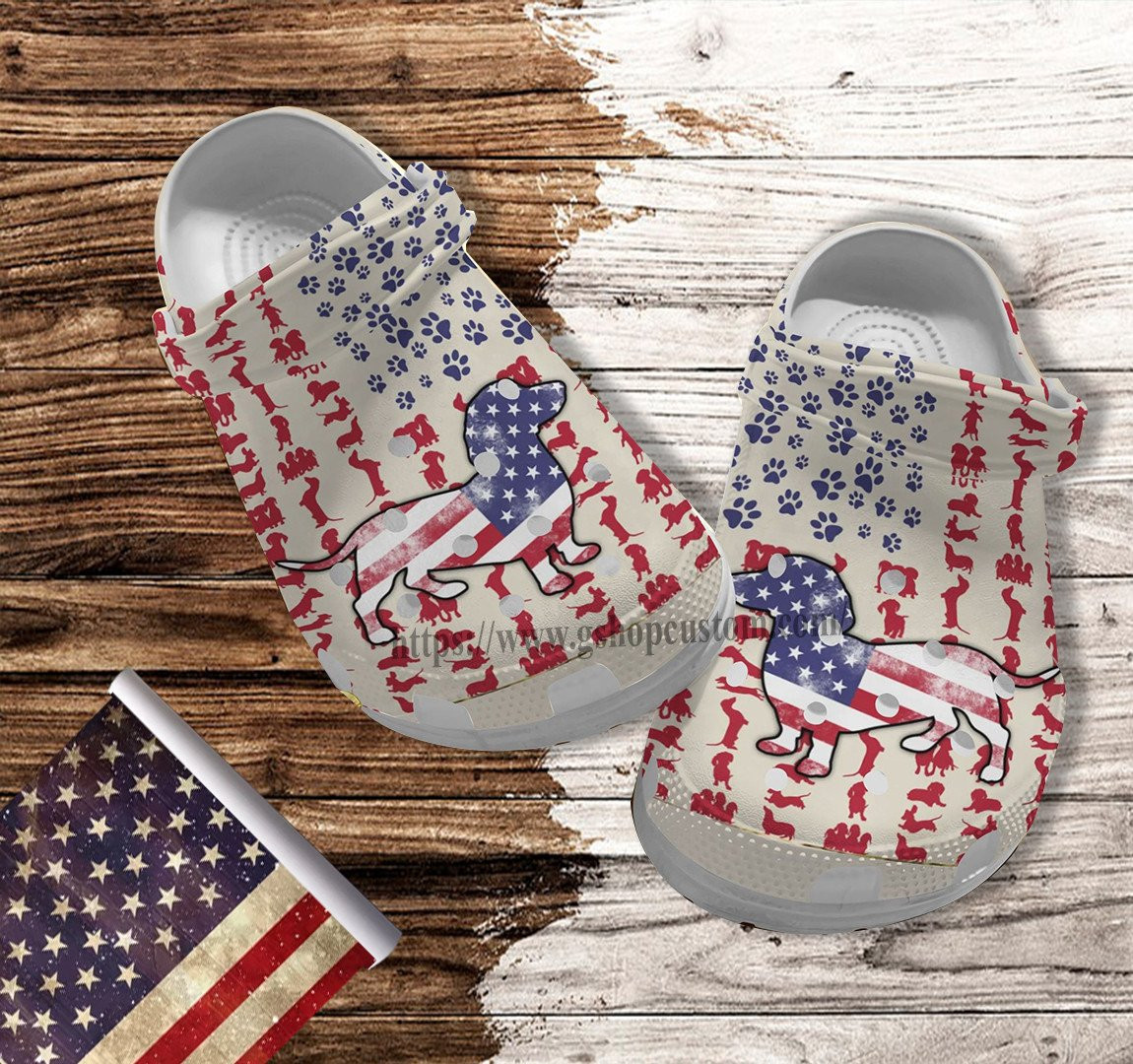 Merchidea Dachshund Dog America Flag Croc Shoes Gift Men Women- Dachshund 4Th Of July Shoes Croc Clogs