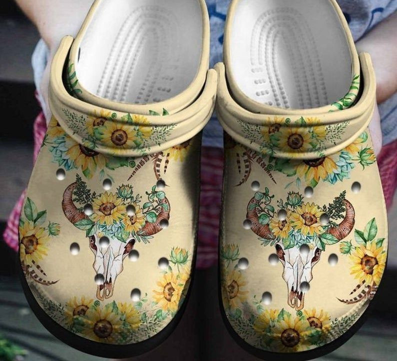 Merchidea Deer Skull Sunflowers Art Women Shoes Cute Shoes Rubber clog Shoes Comfy Footwear