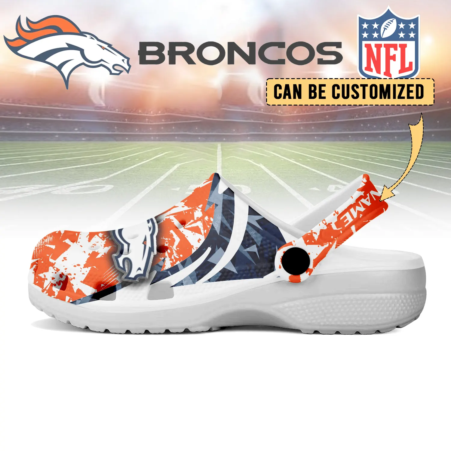 Merchidea Denver Broncos NFL Crocs Crocband Clogs Shoes Comfortable For Men Women and Kids
